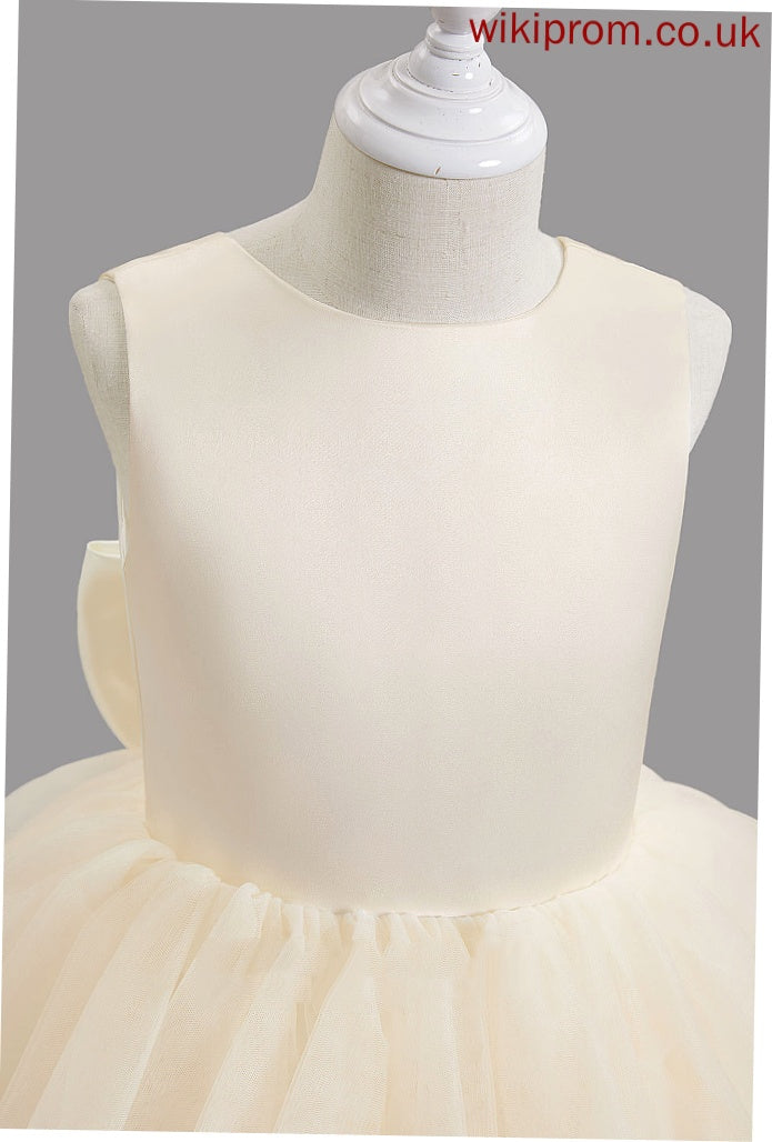 Scoop Satin/Tulle Dress Ruffles/Bow(s) - Nancy Neck With Floor-length Ball-Gown/Princess Flower Flower Girl Dresses Girl Sleeveless