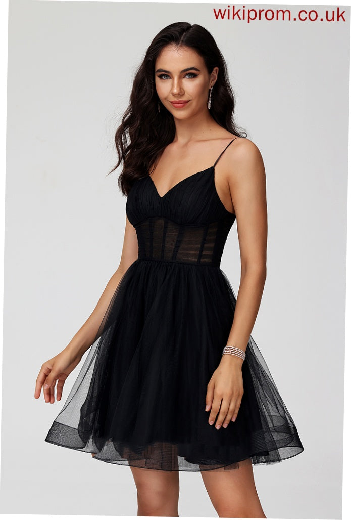 Dress With V-neck A-Line Short/Mini Homecoming Homecoming Dresses Tulle Pleated Parker