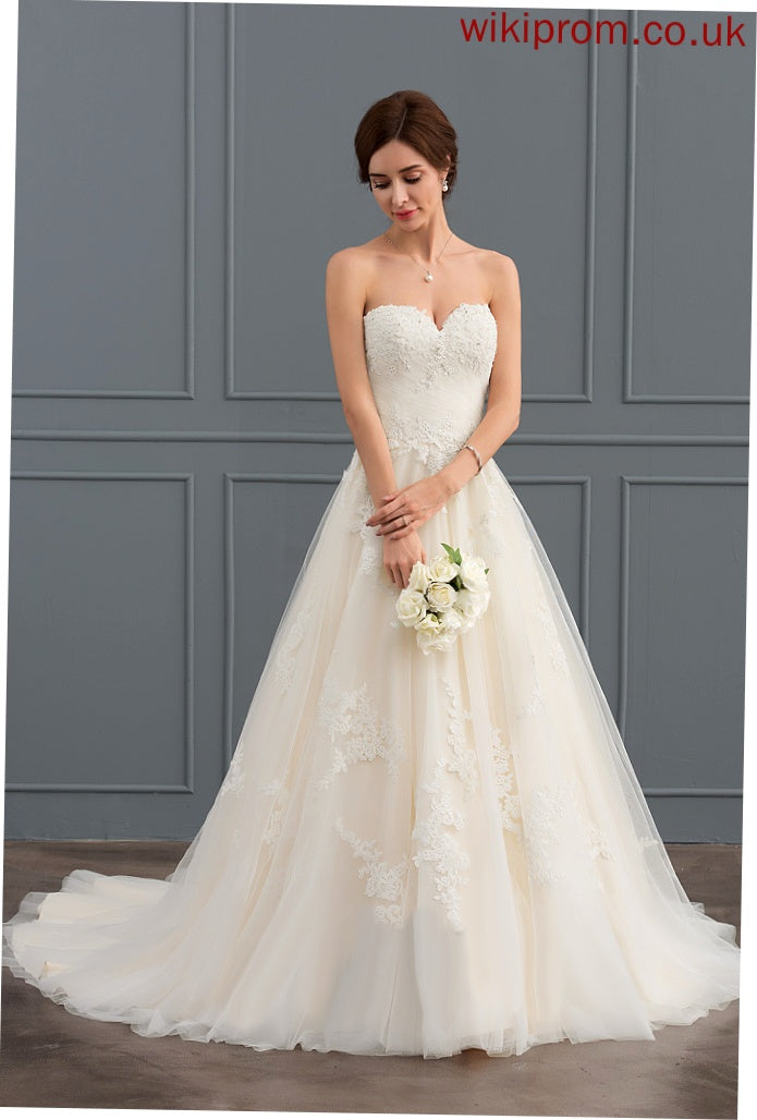 Krystal Wedding Dresses Ball-Gown/Princess Sweetheart Tulle With Court Train Lace Ruffle Dress Wedding Beading