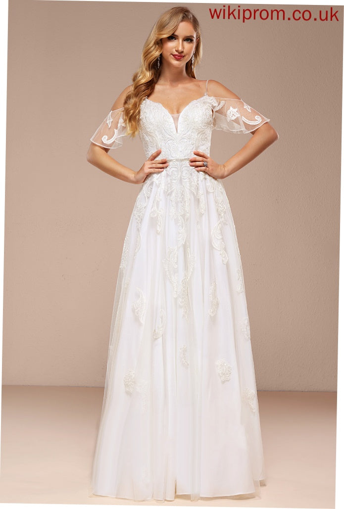 Cold Beading Shoulder Floor-Length Wedding Dresses Tulle Lace With Dress Caitlyn Sequins A-Line Wedding