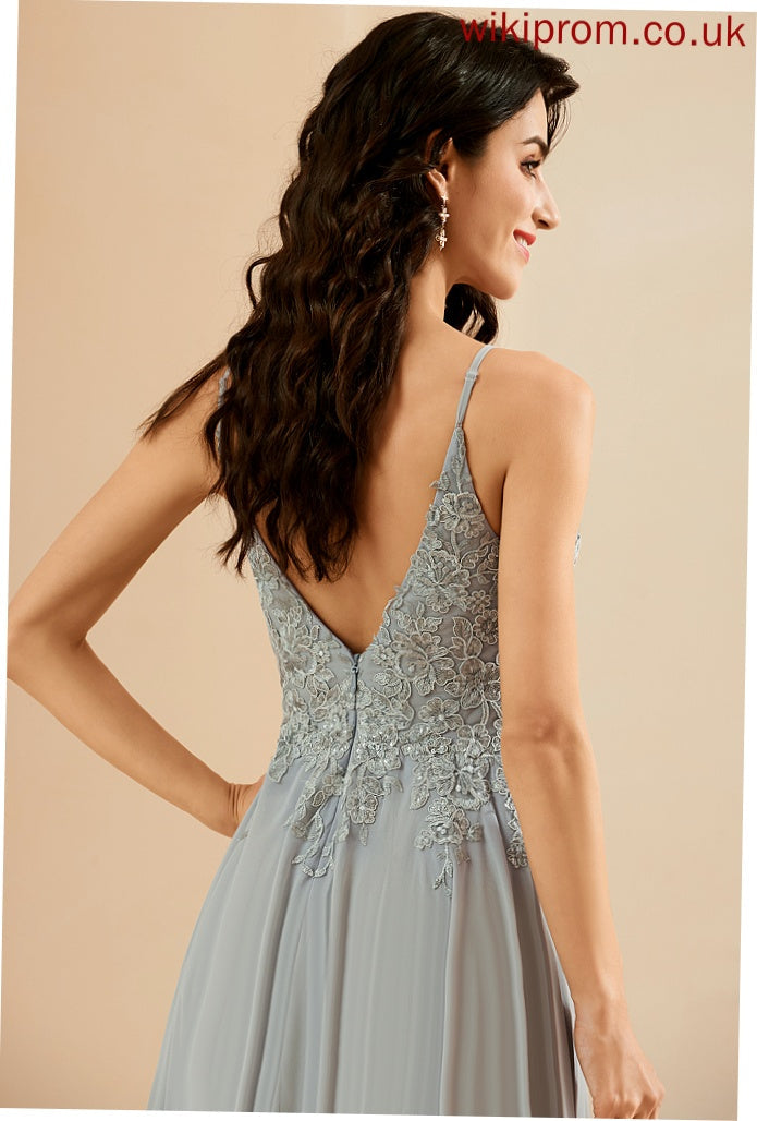 Chiffon Prom Dresses Sequins Valentina Floor-Length With A-Line Lace V-neck