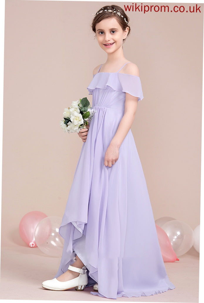 With Ruffles Off-the-Shoulder Cascading Chiffon A-Line Junior Bridesmaid Dresses Asymmetrical Teagan