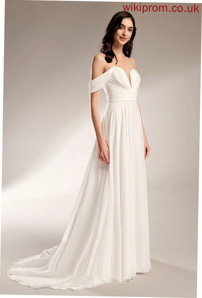 Wedding Dresses A-Line Off-the-Shoulder Court Chiffon Akira With Train Dress Pleated Wedding