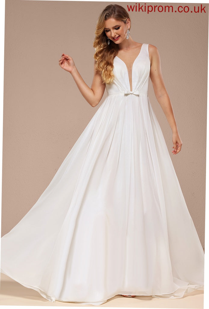 Dress Bow(s) Wedding Sweep With Ashleigh V-neck Wedding Dresses A-Line Chiffon Train