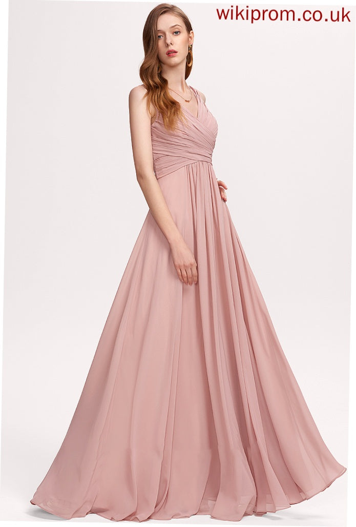 A-Line V-neck Floor-Length Ruffle Neckline Embellishment Silhouette Length Fabric Ariana Floor Length Trumpet/Mermaid Bridesmaid Dresses