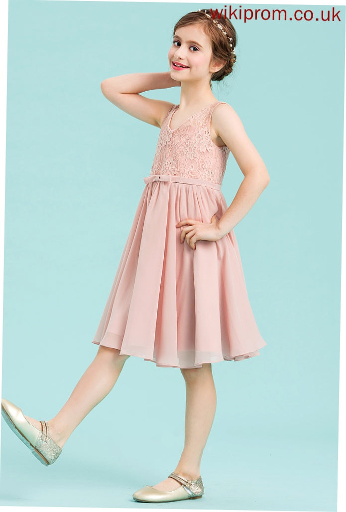 Bow(s) V-neck Knee-Length Essence With Chiffon Junior Bridesmaid Dresses A-Line