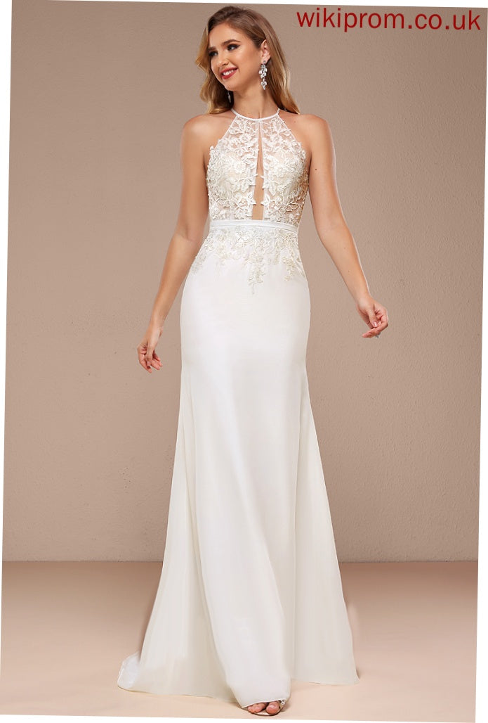 Halter Sweep Wedding Lace Sequins Trumpet/Mermaid Wedding Dresses Chiffon With Dress Train Nell