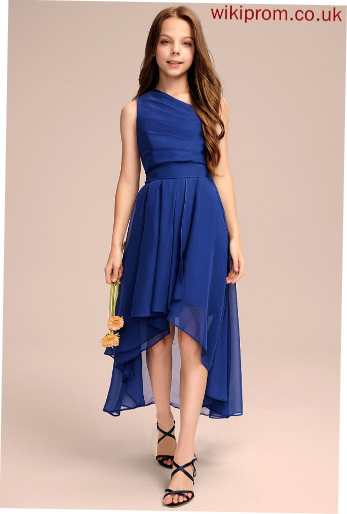 Junior Bridesmaid Dresses Ruffles One-Shoulder Bow(s) Asymmetrical Chiffon A-Line With Jaelynn