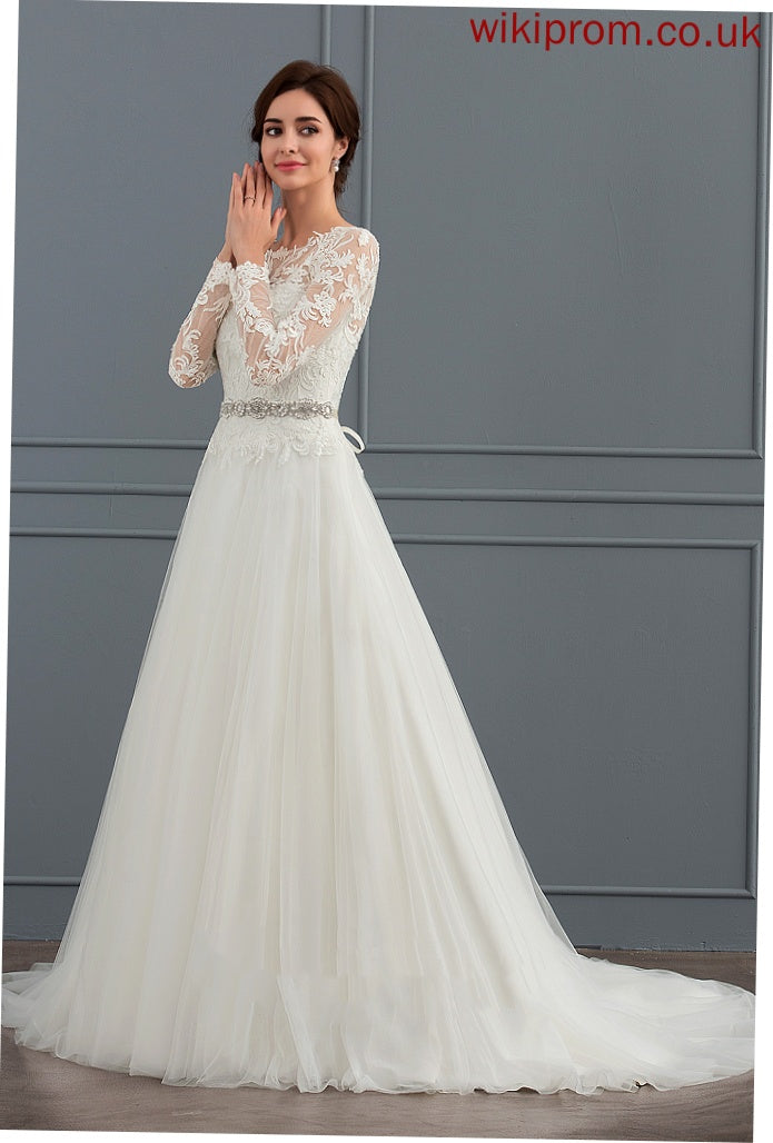 Lace Train Wedding Dresses Sweep Wedding Ball-Gown/Princess Helen Dress Tulle