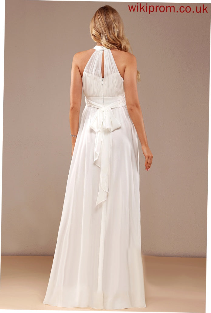 Wedding Ruffle High Pru Chiffon Neck Wedding Dresses Floor-Length Dress A-Line With