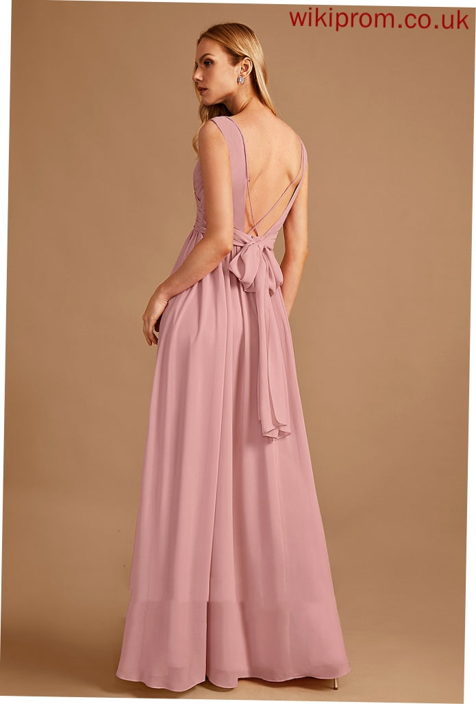 Length Fabric Neckline V-neck Silhouette A-Line Ruffle Embellishment Floor-Length Bow(s) Gina A-Line/Princess Bridesmaid Dresses