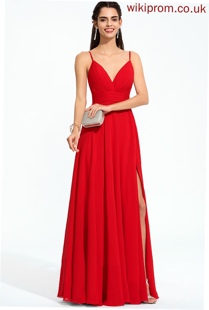 Prom Dresses With Floor-Length Gertie Chiffon Ruffle A-Line V-neck