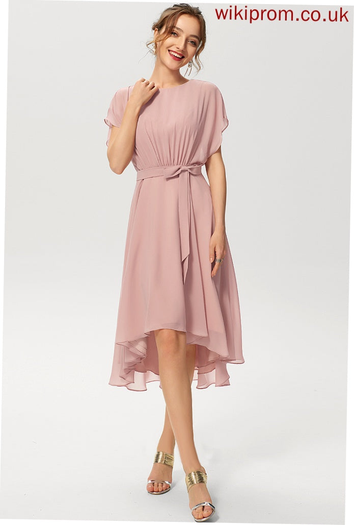 Asymmetrical With Cocktail Chiffon Dress Cocktail Dresses Bow(s) Ruffle A-Line Giana Scoop Neck