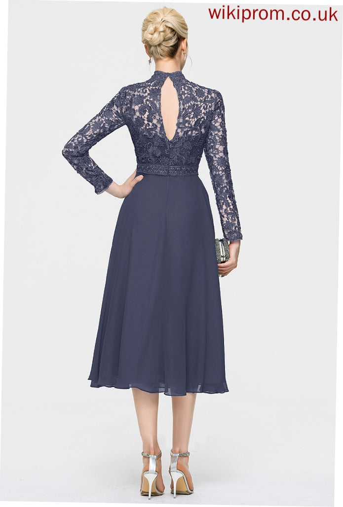 Chiffon Neck Dress Cocktail Cocktail Dresses Lace High Tea-Length A-Line Frances