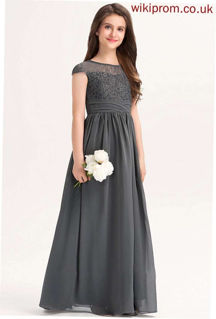 With Rayna Floor-Length Neck Chiffon Scoop Ruffle A-Line Lace Junior Bridesmaid Dresses