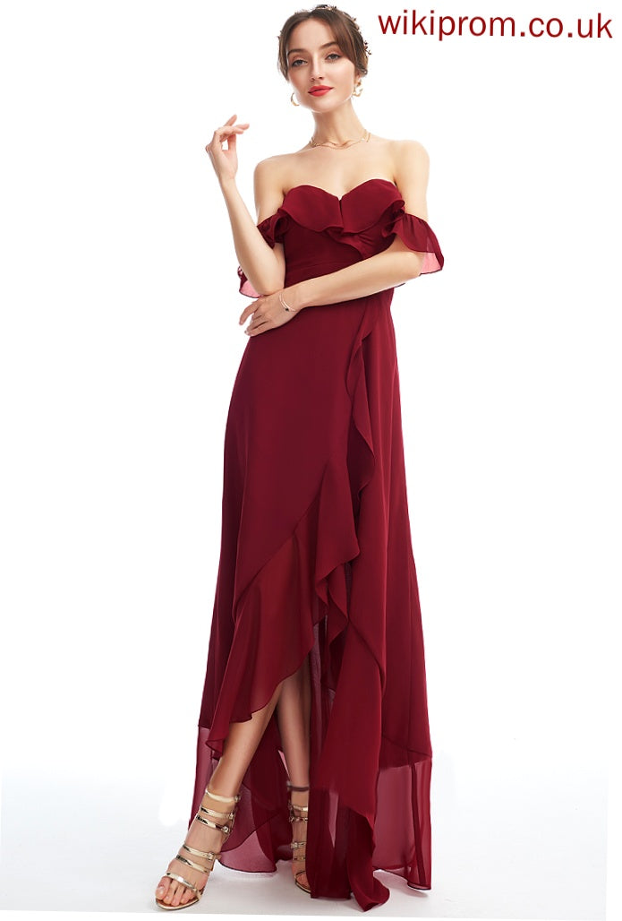 Split Chiffon A-Line Cocktail With Cocktail Dresses Annika Asymmetrical Ruffle Dress Off-the-Shoulder Front