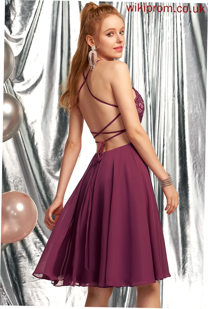 With Chiffon Knee-Length A-Line Imani Scoop Beading Prom Dresses