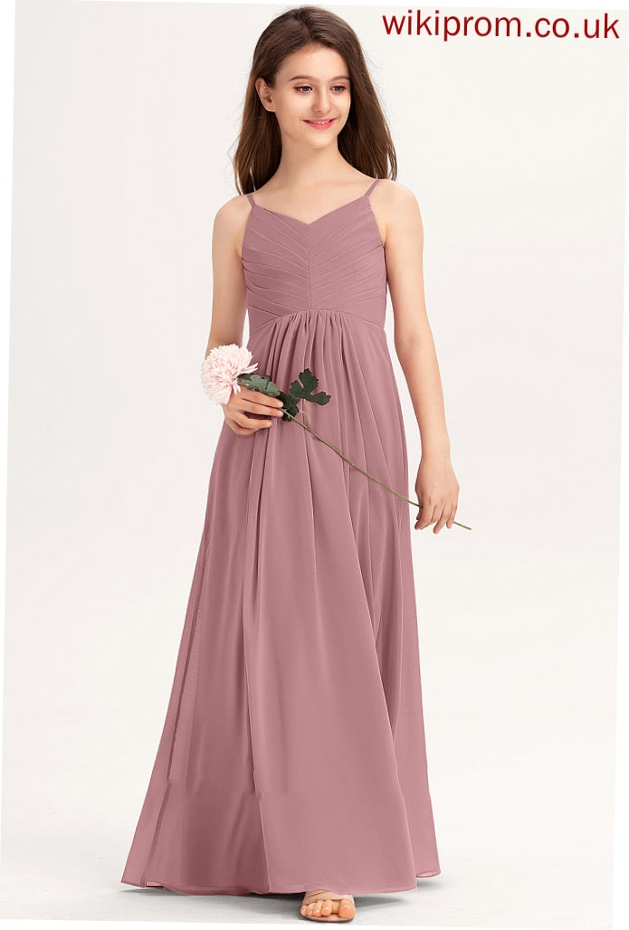 Chiffon V-neck A-Line Junior Bridesmaid Dresses With Beatrice Floor-Length Ruffle