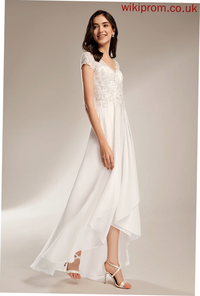 Wedding Dresses Clarissa V-neck Lace A-Line Chiffon Wedding Asymmetrical Dress