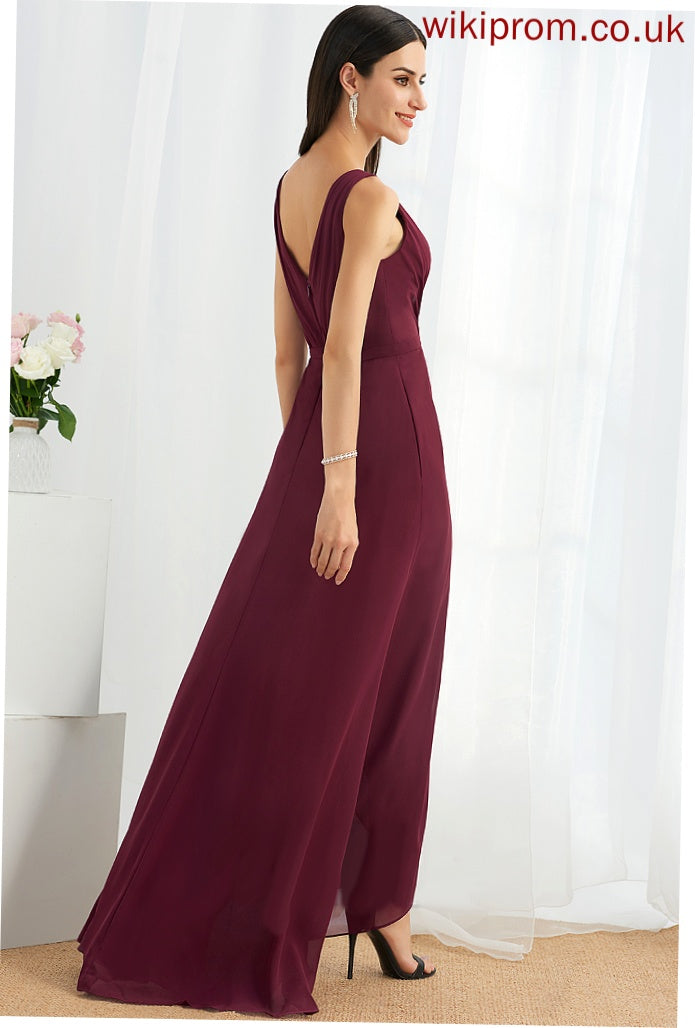 V-neck Embellishment Silhouette Fabric Neckline Length Asymmetrical SplitFront A-Line Millie Bridesmaid Dresses