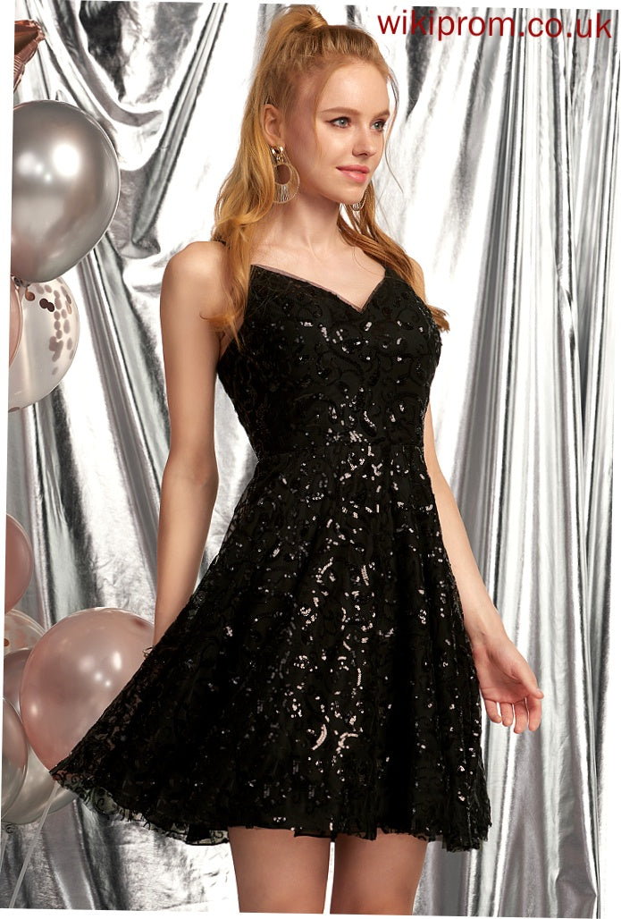 Sequined Gabriella Short/Mini Sequins Homecoming Dresses A-Line V-neck With Homecoming Dress