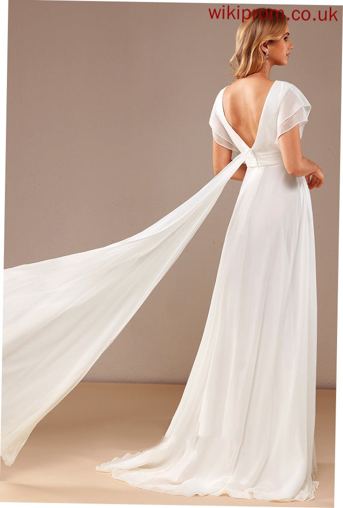 Train Britney Neck Scoop Chiffon With Wedding Sweep A-Line Beading Dress Wedding Dresses