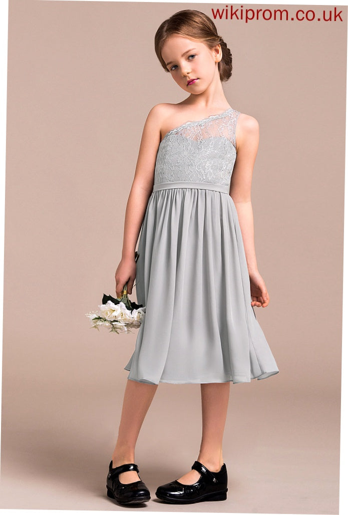 Knee-Length Chiffon Junior Bridesmaid Dresses One-Shoulder A-Line Miley Lace