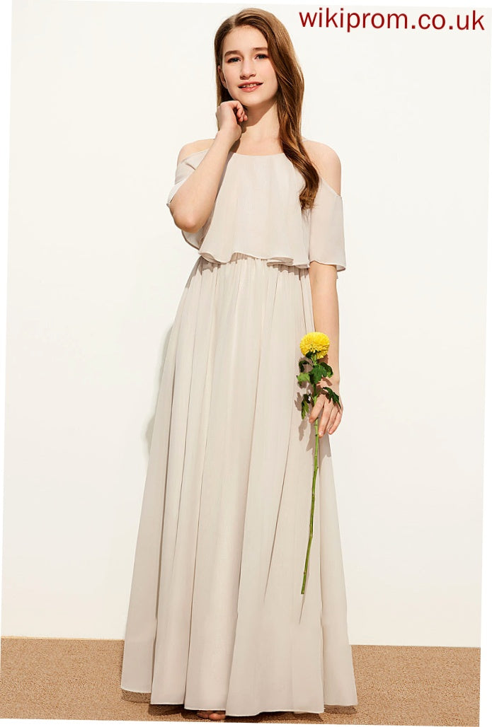 A-Line Scoop Floor-Length Gina Junior Bridesmaid Dresses Chiffon Neck