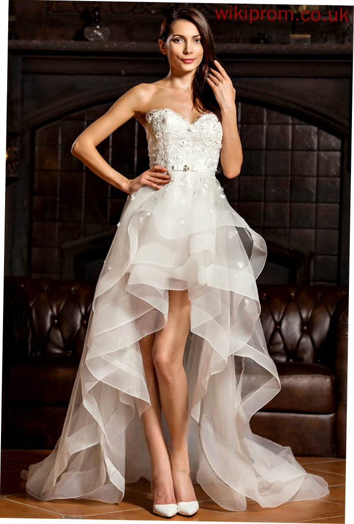 Charmeuse Bow(s) A-Line Lace Wedding Dress Asymmetrical Beading Tulle Jaylynn Wedding Dresses With Sweetheart