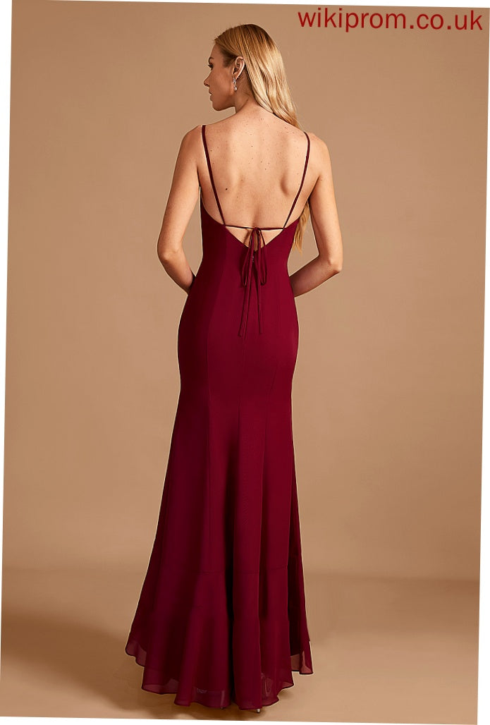 Trumpet/Mermaid SplitFront Neckline SquareNeckline Length Silhouette Embellishment Fabric Ruffle Floor-Length Lydia Sleeveless Bridesmaid Dresses