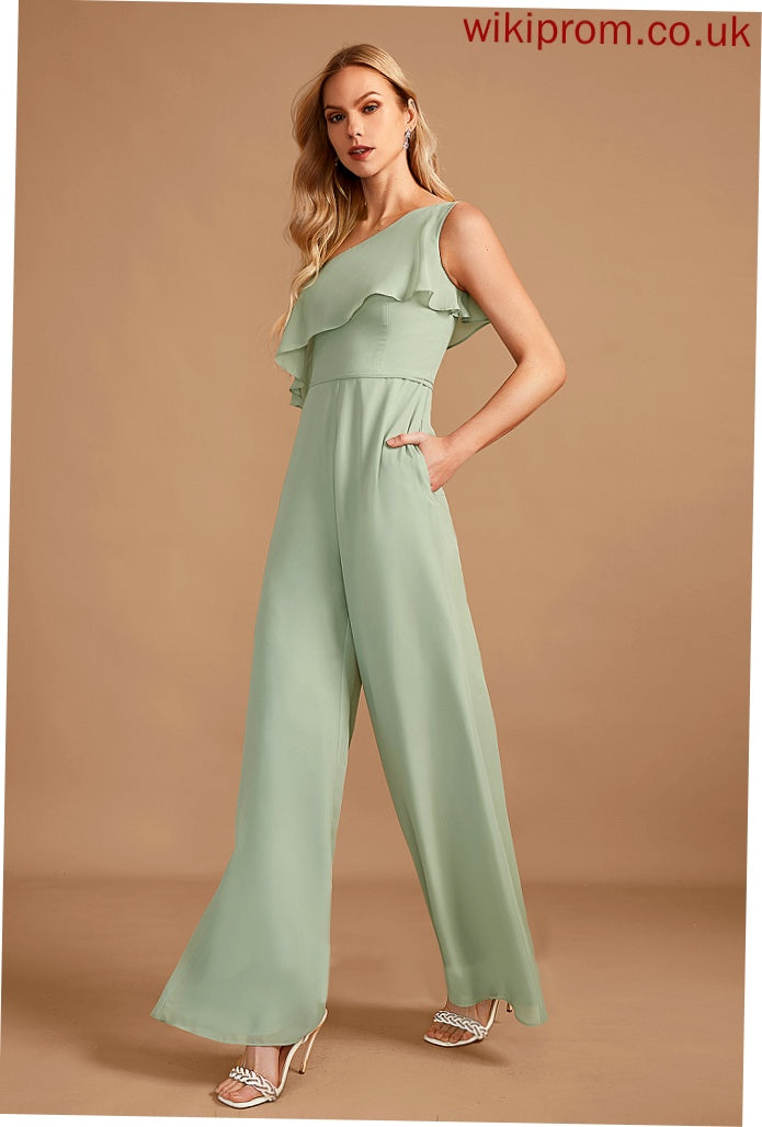 One-Shoulder Straps Fabric Neckline Floor-Length Embellishment Ruffle Length Mckayla Spaghetti Staps Natural Waist Half Sleeves Bridesmaid Dresses