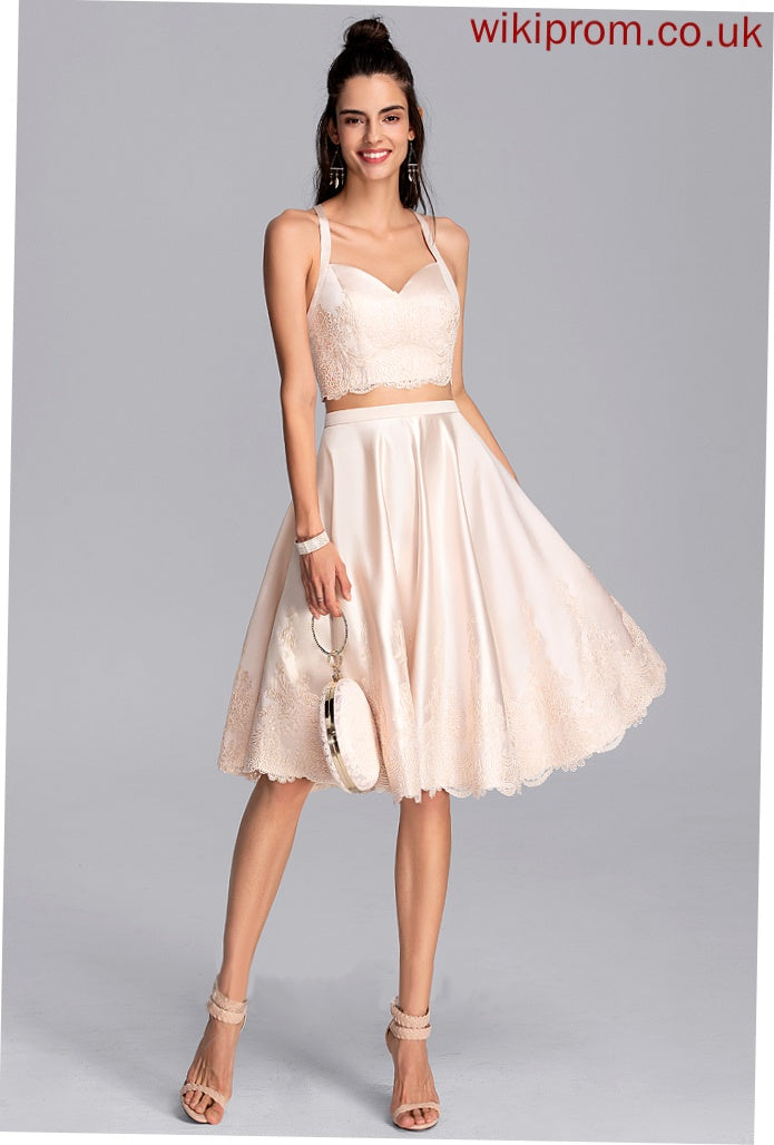 A-Line Genevieve With Homecoming Dresses Knee-Length Sweetheart Satin Lace Homecoming Dress