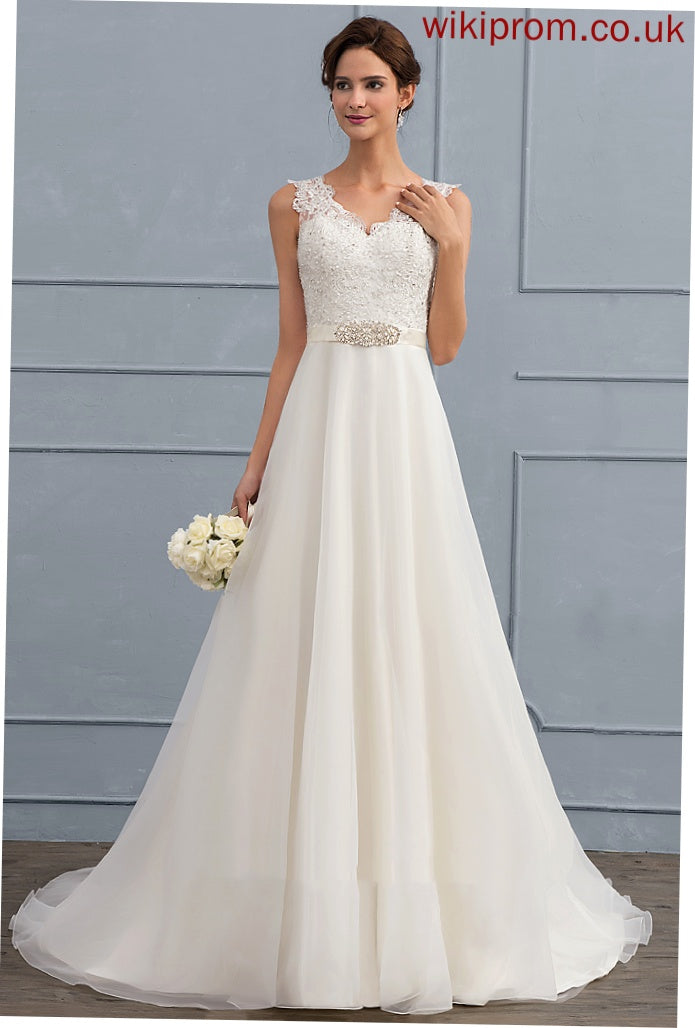 With Abigail Lace Train Dress Wedding Beading Wedding Dresses Sweep Bow(s) A-Line V-neck Organza