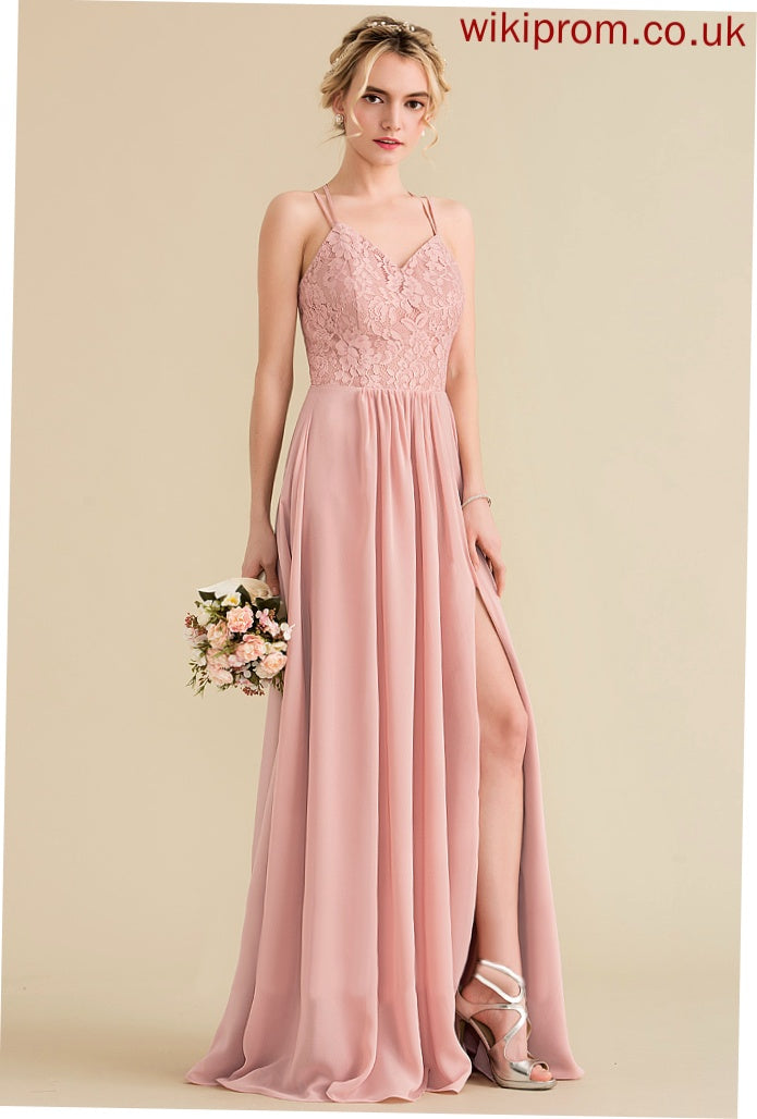 Floor-Length Silhouette Straps&Sleeves Lace A-Line Sweetheart Length Neckline Fabric Laylah Sleeveless Natural Waist Bridesmaid Dresses