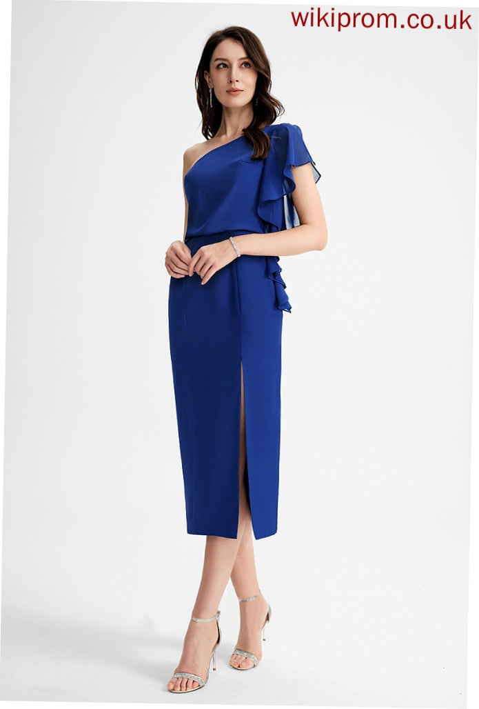 Chiffon One-Shoulder With Cocktail Tea-Length Sheath/Column Ruffle Cocktail Dresses Zion Dress