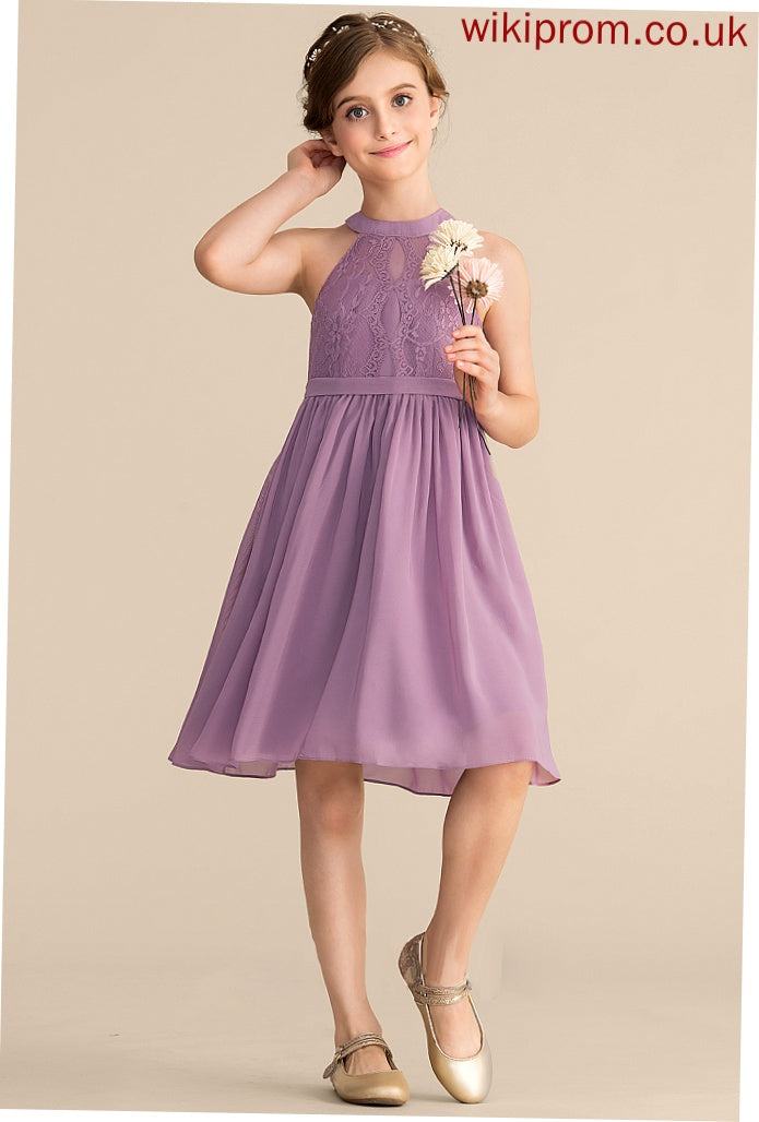 Helga Junior Bridesmaid Dresses Neck Scoop Chiffon A-Line Knee-Length Lace