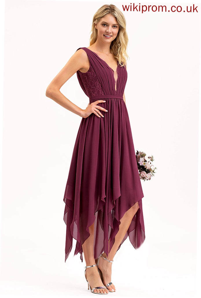 Alexa A-Line Dress Cocktail Cocktail Dresses V-neck Chiffon Lace Ankle-Length