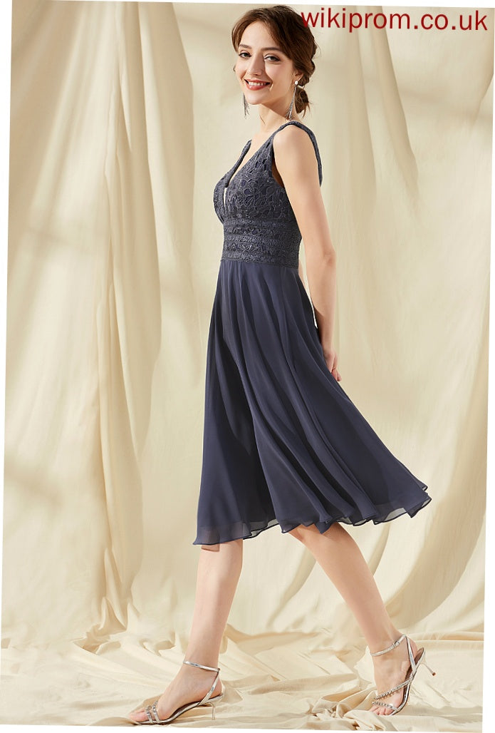 Lace Damaris Cocktail Dresses V-neck A-Line Cocktail Chiffon Knee-Length Dress