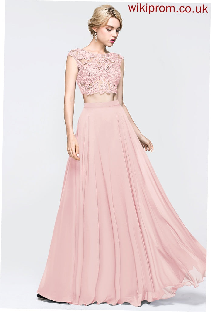 With Scoop Beading A-Line Chiffon Prom Dresses Floor-Length Sequins Ruby Lace