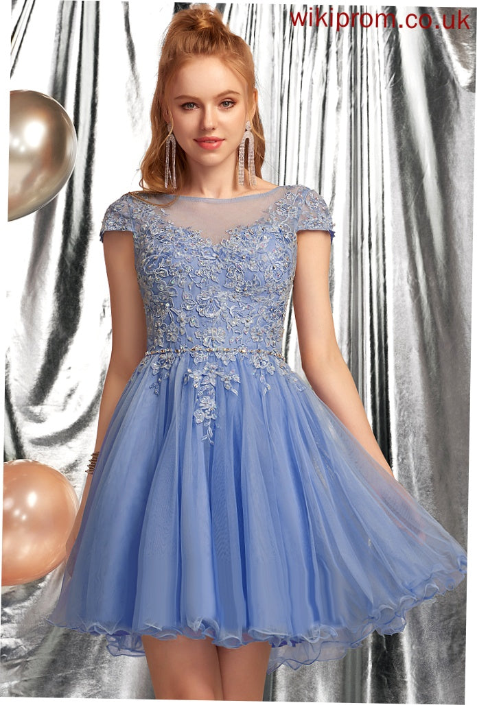 Appliques Homecoming Dresses Neck A-Line Homecoming Scoop Lace Lace Beading Dress With Tulle Josie Short/Mini