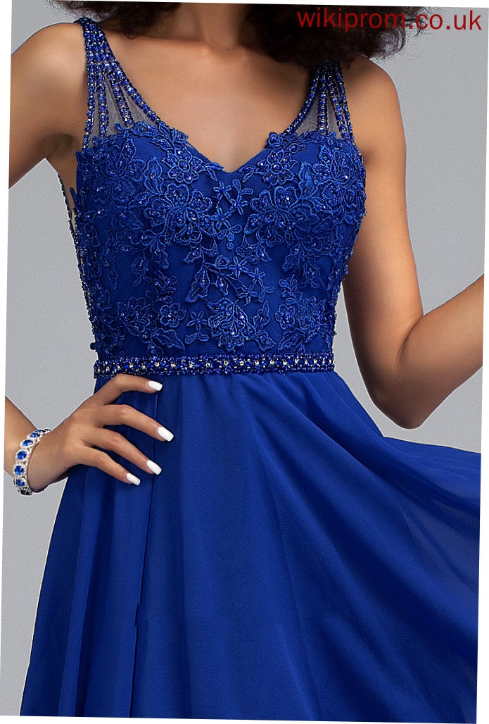 V-neck A-Line Short/Mini Joslyn Chiffon Homecoming Dresses Homecoming Beading Lace With Dress