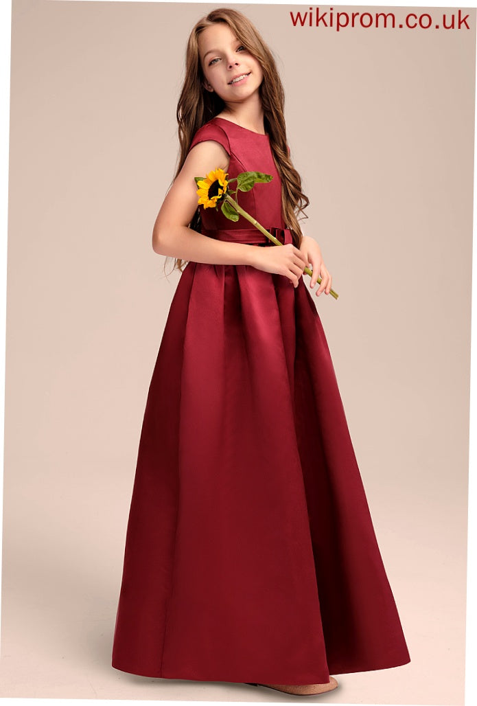 Pockets Scoop Bow(s) Satin Kiera Neck Junior Bridesmaid Dresses Floor-Length With A-Line