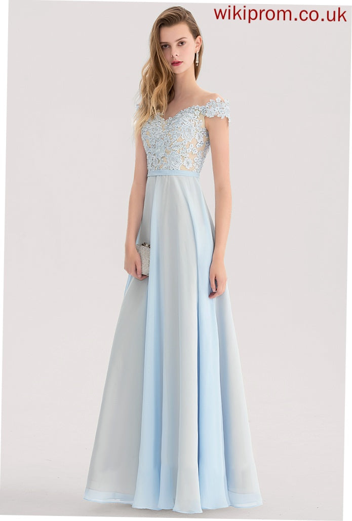 Chiffon Off-the-Shoulder Lace Prom Dresses Hortensia Floor-Length Sequins A-Line With Beading