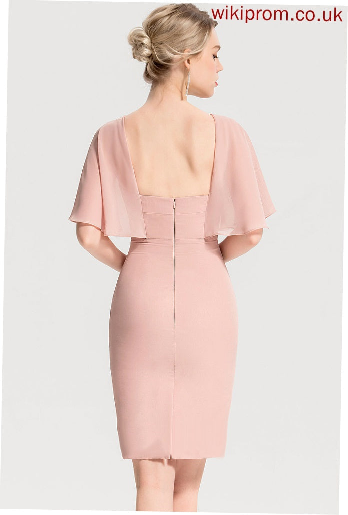 Aleah Chiffon Sheath/Column Ruffles Cocktail Dresses Neck Dress With Cocktail Cascading Knee-Length Scoop