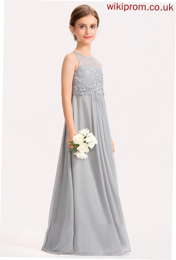 Lace Junior Bridesmaid Dresses Floor-Length Neck Novia Chiffon Scoop A-Line