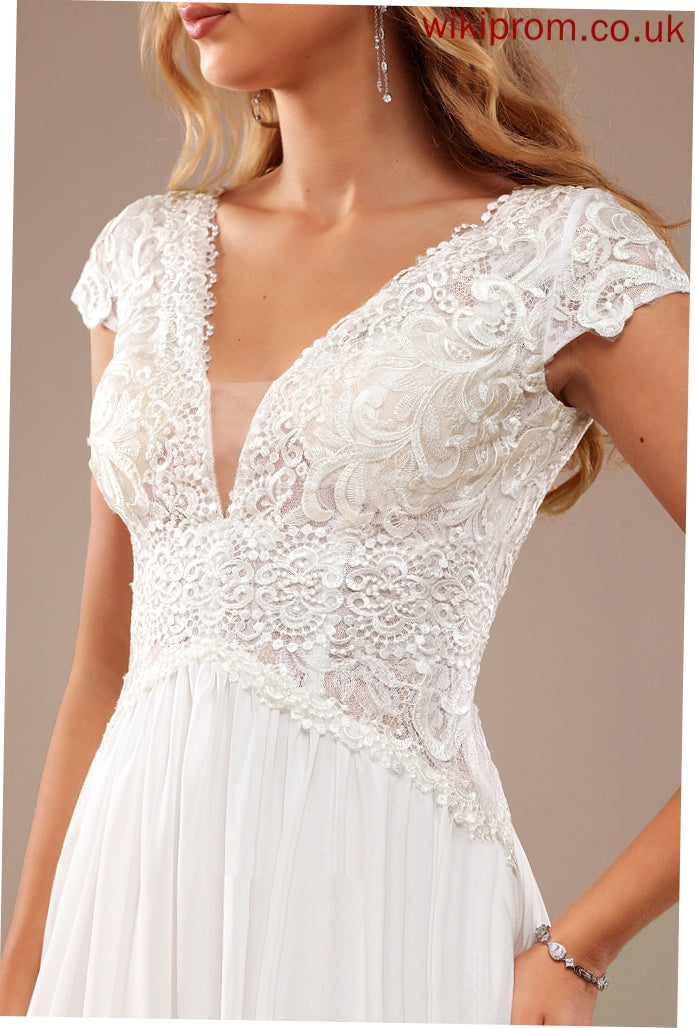 Sweep V-neck Jaelynn Wedding Train Lace Dress A-Line Split With Chiffon Wedding Dresses Front Lace