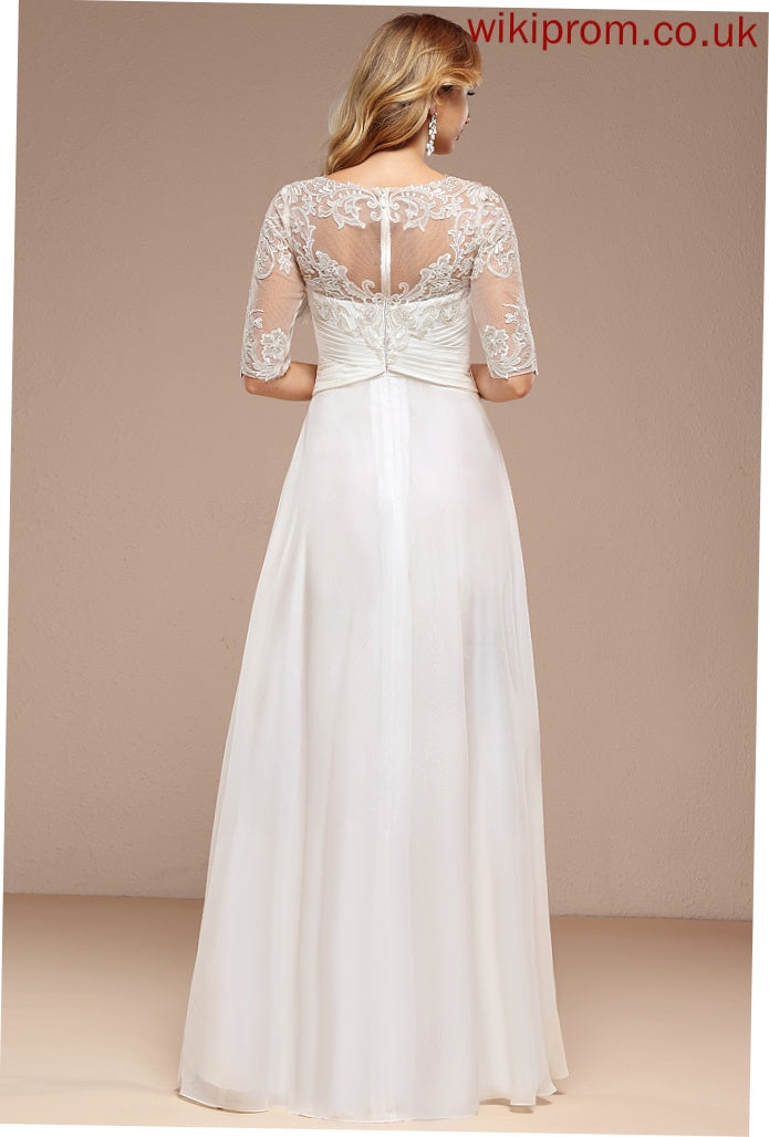 A-Line Wedding Neck Wedding Dresses Lace Dress Julia Asymmetrical Boat Chiffon