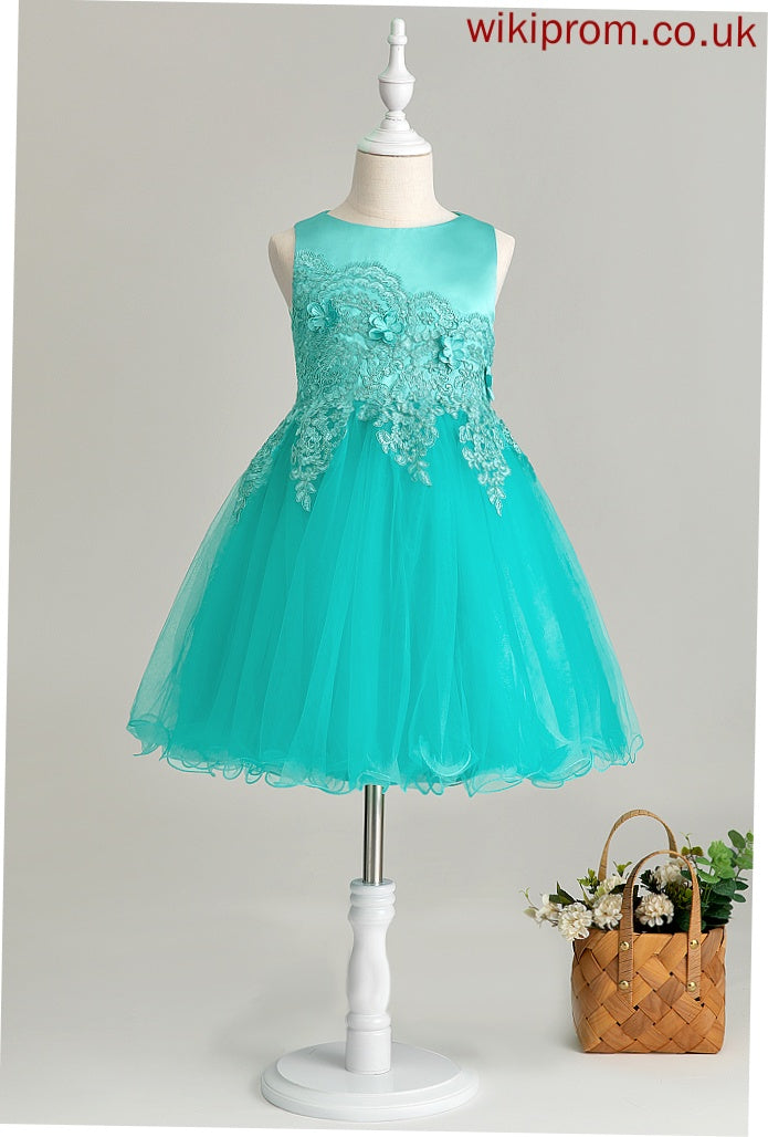 Scoop Flower Girl Dresses Elianna Knee-length Satin/Tulle/Lace A-Line Flower(s) - Neck Sleeveless With Girl Flower Dress