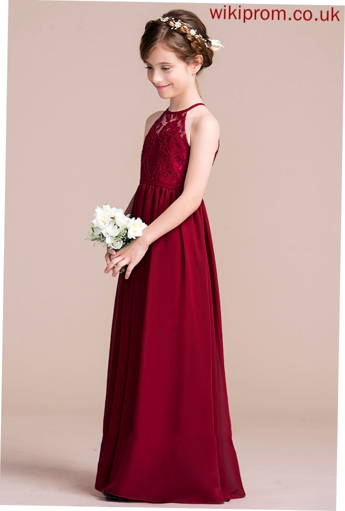 Chiffon Scoop Melanie Neck A-Line Junior Bridesmaid Dresses Floor-Length