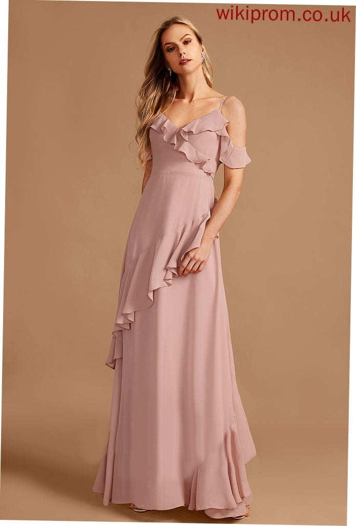 Floor-Length Silhouette Fabric A-Line Neckline Ruffle V-neck Length Embellishment Theresa Sleeveless Natural Waist Bridesmaid Dresses